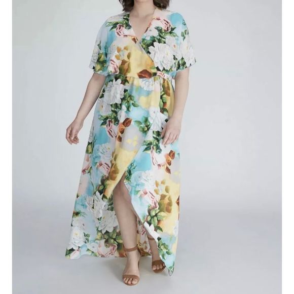 Melissa McCarthy Seven7 Dresses & Skirts - Melissa McCarthy Seven7 Floral Faux Wrap Hi Lo Maxi Dress Plus Size 0X